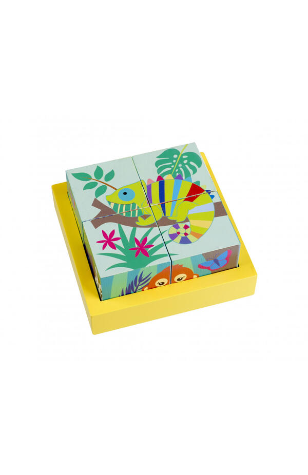 Jucarie Montessori Cuburi cu animale din jungla, Orange Tree Toys