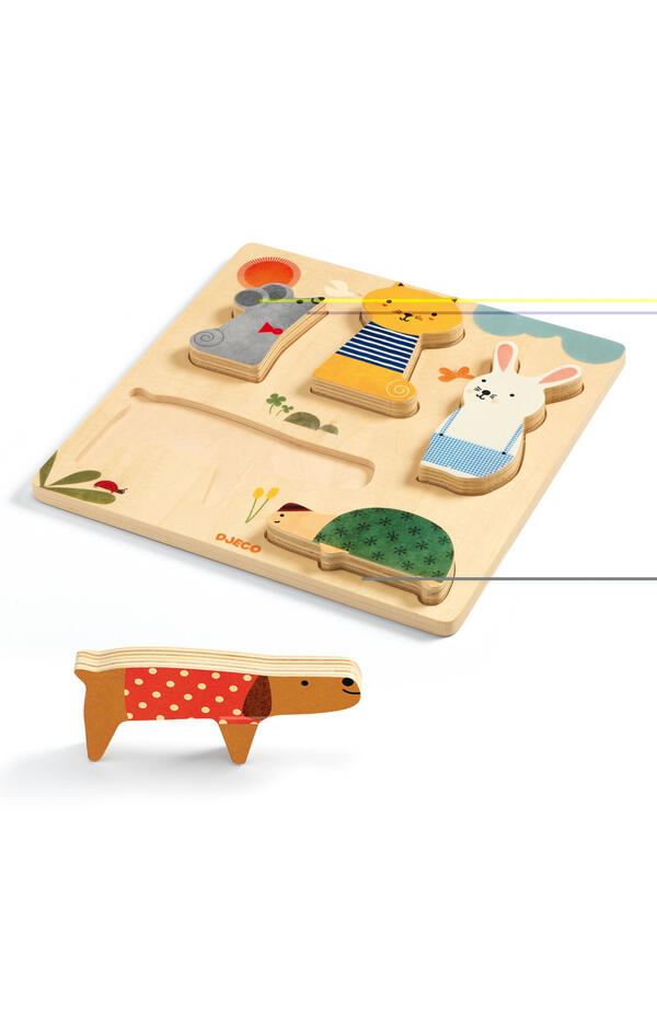 Puzzle din lemn Animale de companie, Djeco