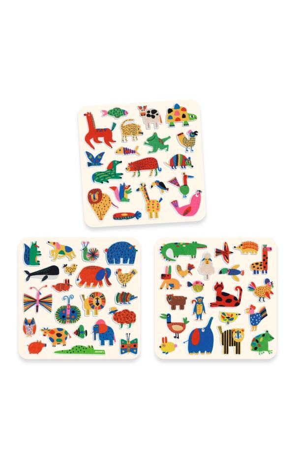Set 60 stickere din fetru - Animale Vesele, Djeco Set 60 stickere din fetru - Animale Vesele, Djeco