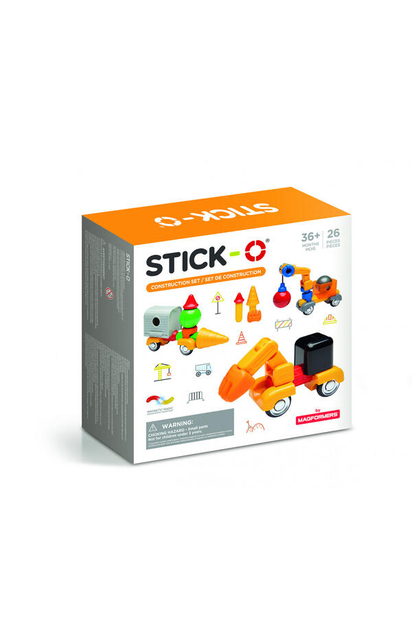Joc cu magneti Stick-O, Set de construit vehicule, 26 piese