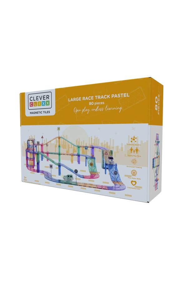 Jocuri magnetice Traseu de curse 80 piese pastel, Cleverclixx
