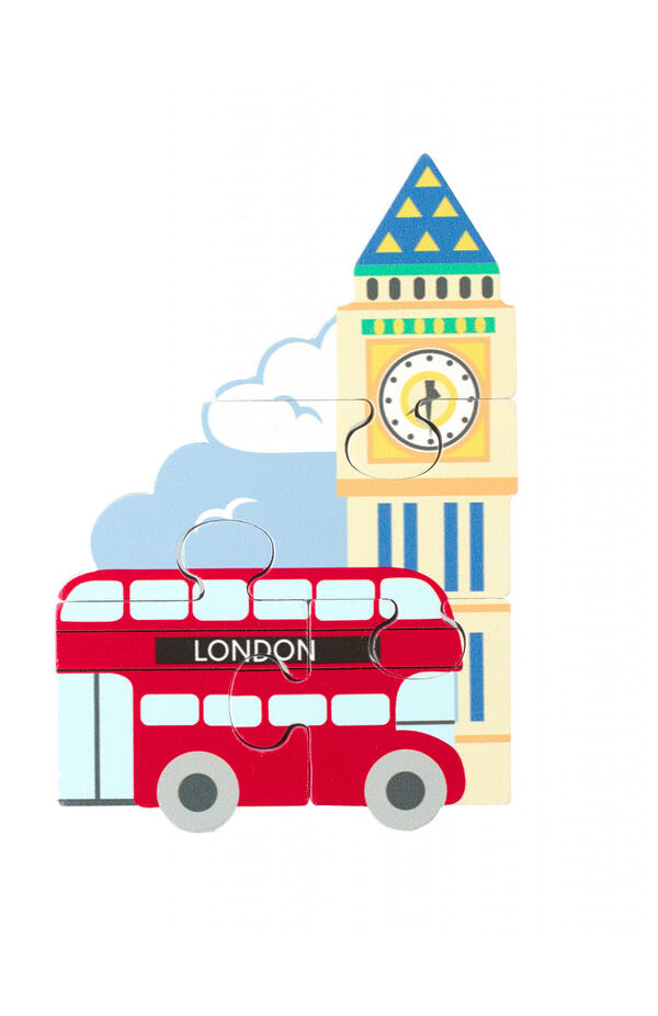 Jucarie Montessori mini puzzle din lemn autobuzul londonez, Orange Tree Toys
