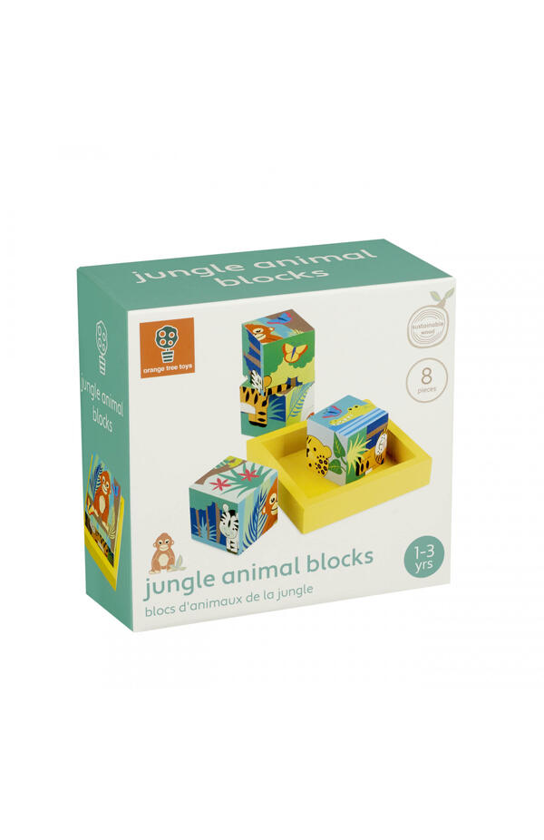 Jucarie Montessori Cuburi cu animale din jungla, Orange Tree Toys