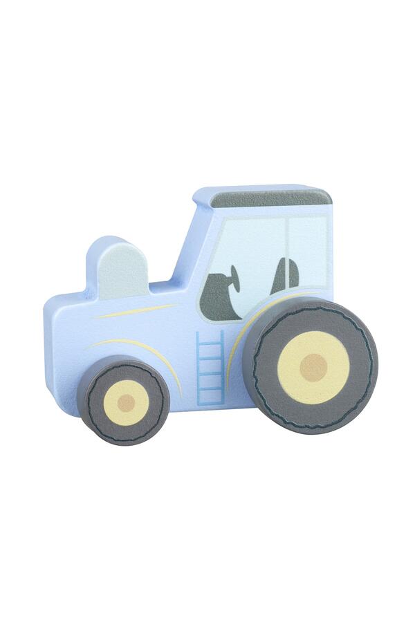 Jucarie de impins Tractor albastru din lemn, Orange Tree Toys