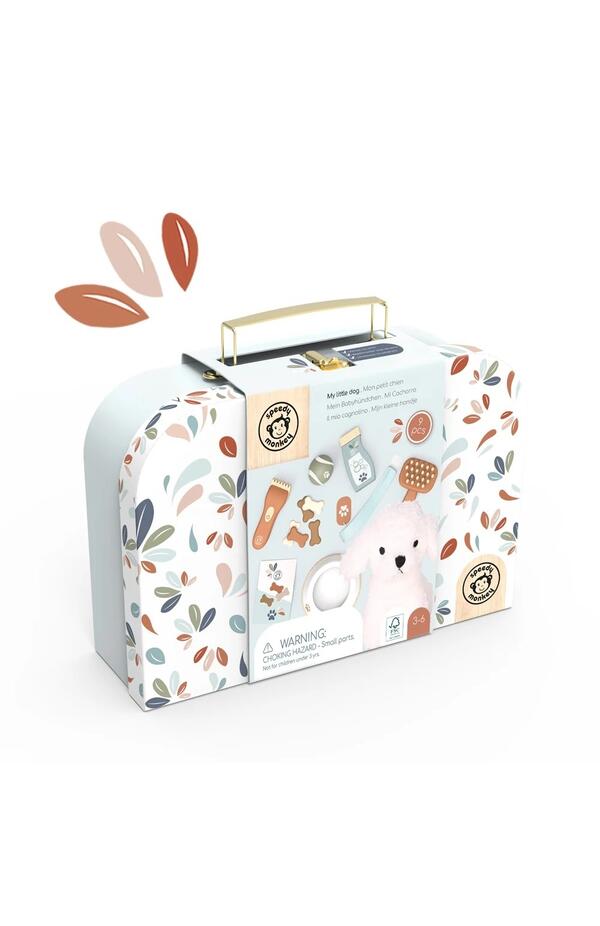 Set pentru copii cu valiza si catel de plus, Speedy Monkey