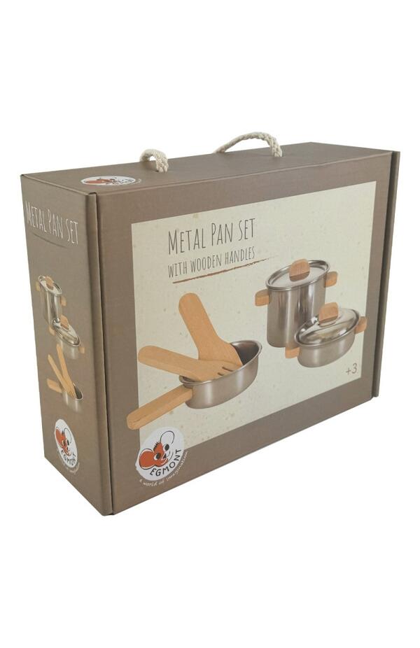 Jucarie Montessori Set de vase de inox cu manere din lemn, Egmont Toys