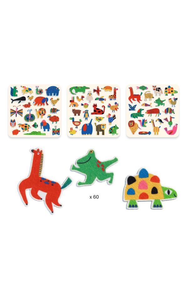 Set 60 stickere din fetru - Animale Vesele, Djeco Set 60 stickere din fetru - Animale Vesele, Djeco