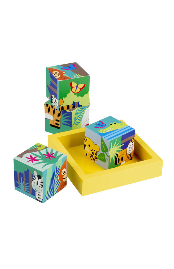 Jucarie Montessori Cuburi cu animale din jungla, Orange Tree Toys