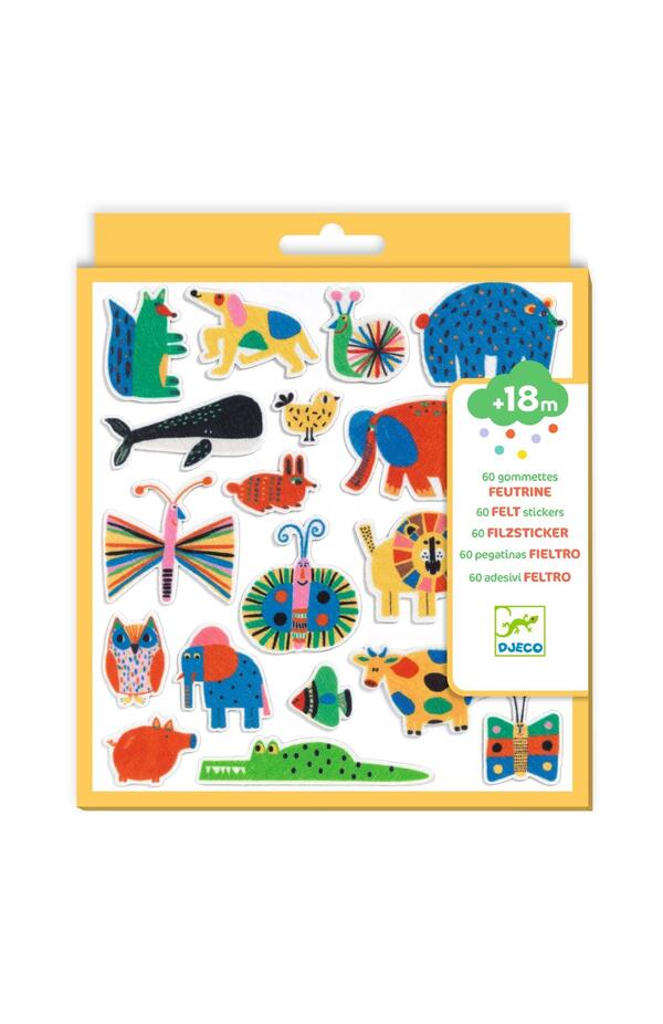 Set 60 stickere din fetru - Animale Vesele, Djeco