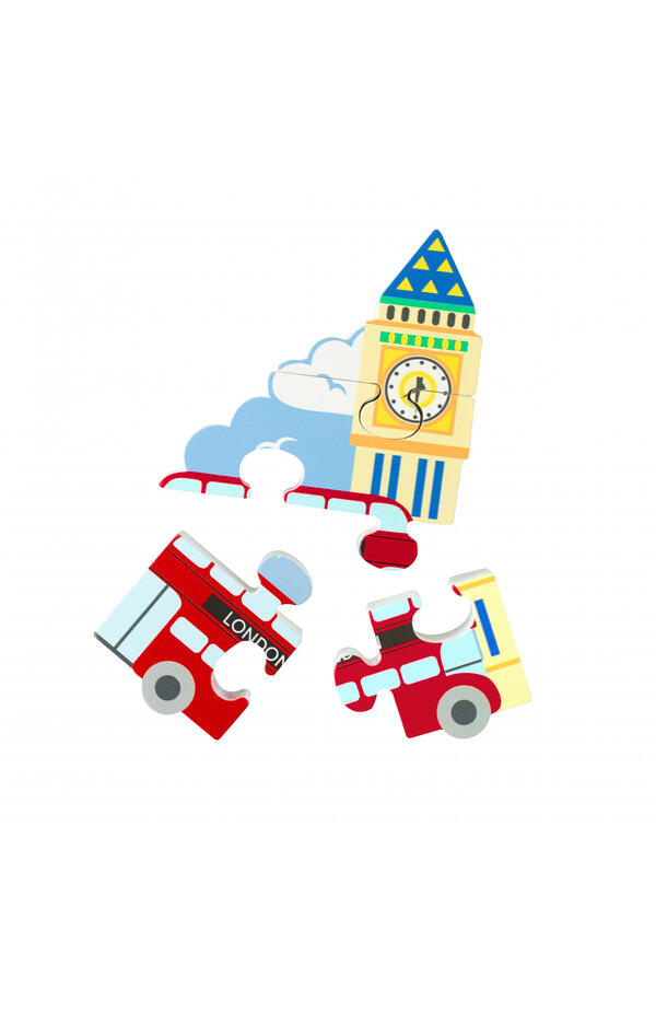 Jucarie Montessori mini puzzle din lemn autobuzul londonez, Orange Tree Toys
