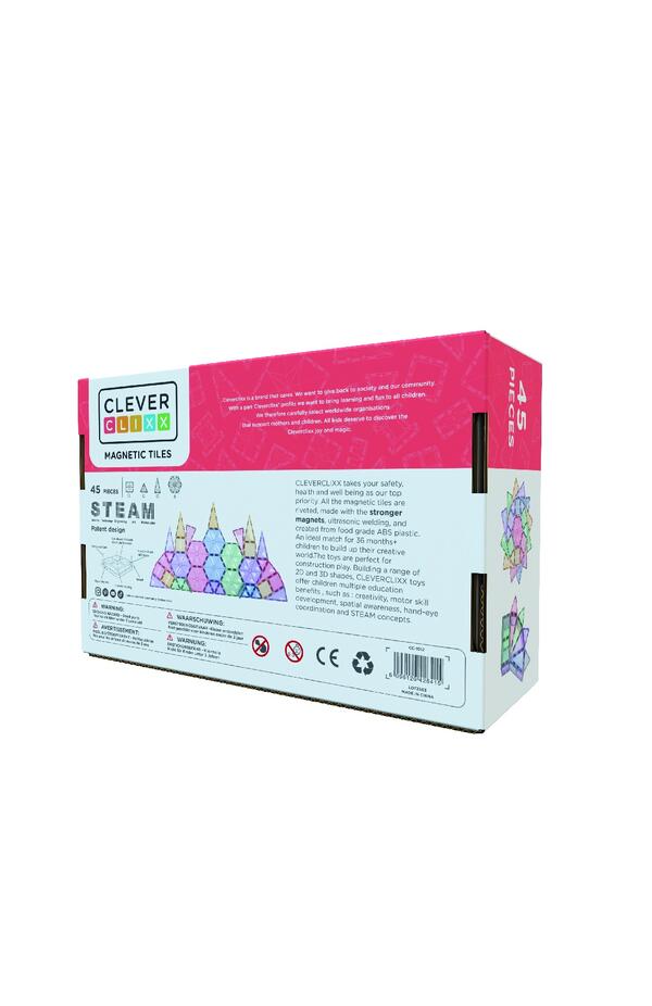 Jocuri magnetice de construit Pastel 45 piese, Cleverclixx