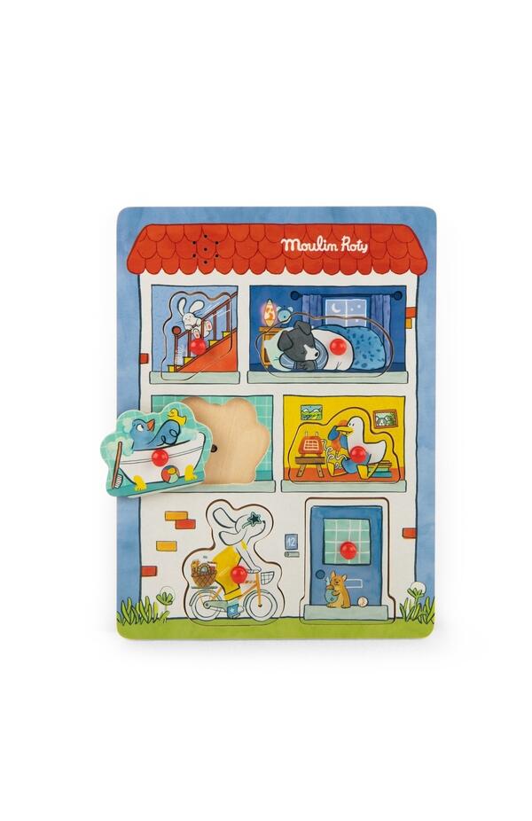 Puzzle educativ din lemn cu sunete, Moulin Roty