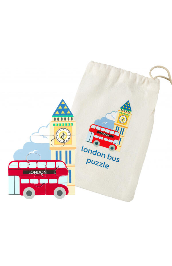 Jucarie Montessori mini puzzle din lemn autobuzul londonez, Orange Tree Toys