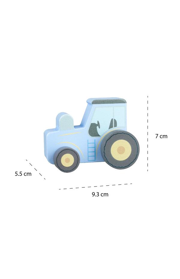 Jucarie de impins Tractor albastru din lemn, Orange Tree Toys