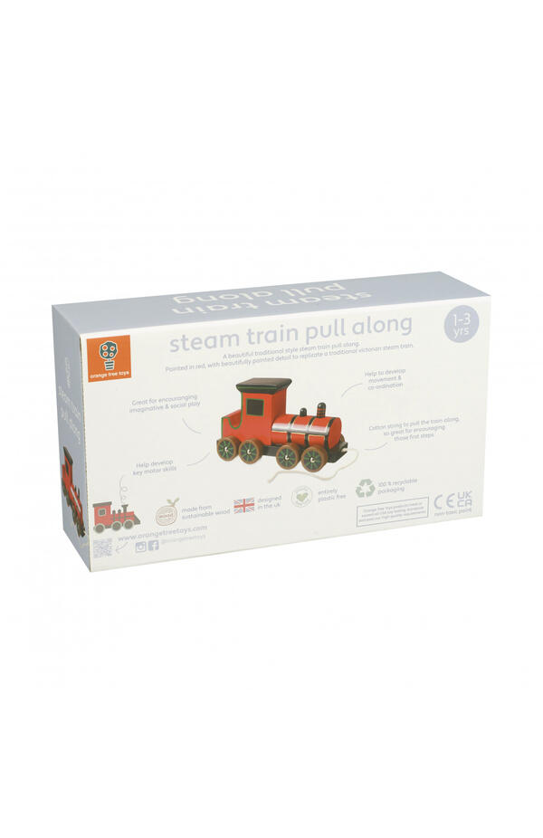 Jucarie de tras Locomotiva cu aburi, Orange Tree Toys