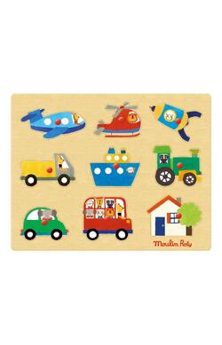 Puzzle cu buton Vehicule, Moulin Roty