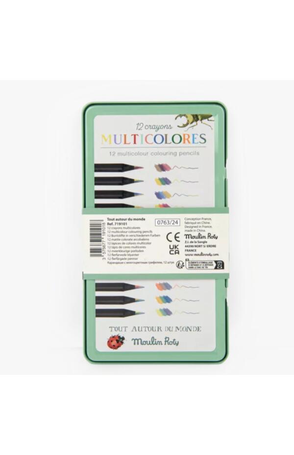 Set 12 creioane colorate multicolore, Moulin Roty