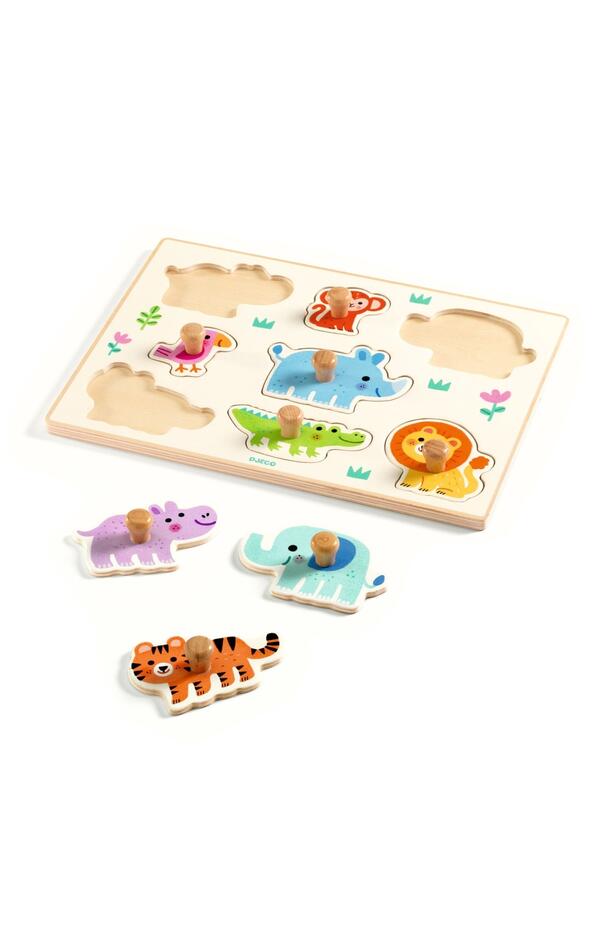 Puzzle din lemn cu animale salbatice, Djeco