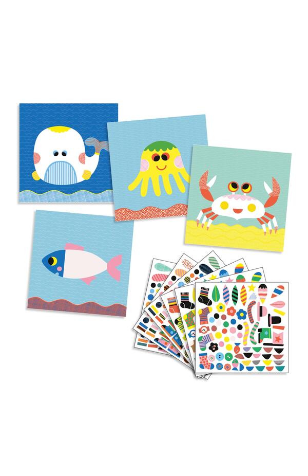 Joc creativ colaje Creaturi marine, Djeco Joc creativ colaje Creaturi marine, Djeco