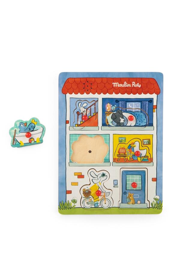 Puzzle educativ din lemn cu sunete, Moulin Roty Puzzle educativ din lemn cu sunete, Moulin Roty