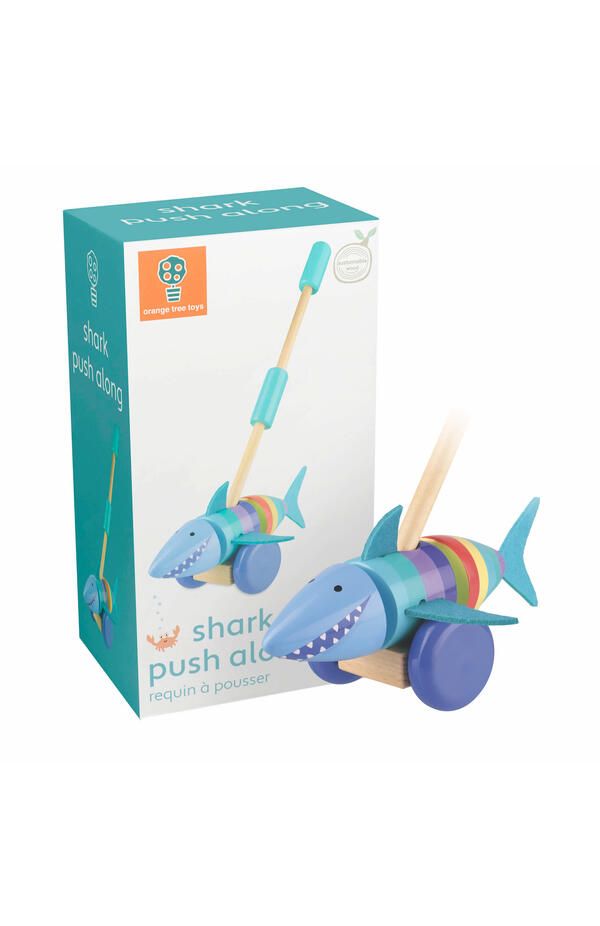 Jucarie de impins rechinul vesel, Orange Tree Toys