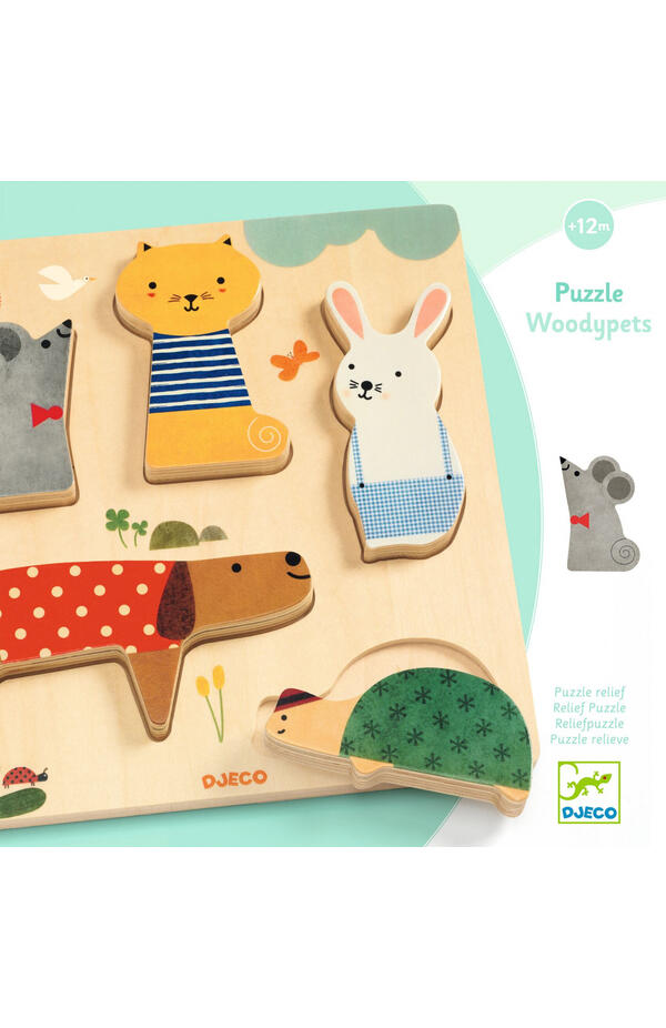 Puzzle din lemn Animale de companie, Djeco