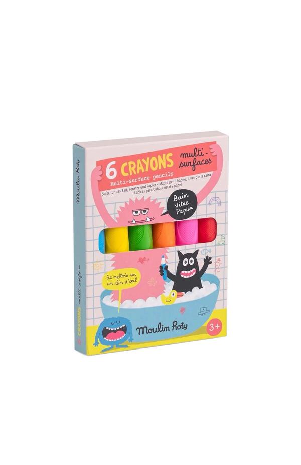 Set 6 creioane multi‑suprafete neon, Moulin Roty