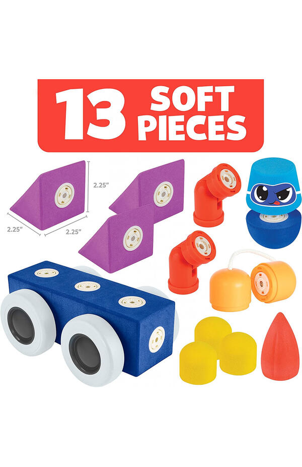 Set cuburi din spuma cu magnet Blockaroo, Automobil 13 piese