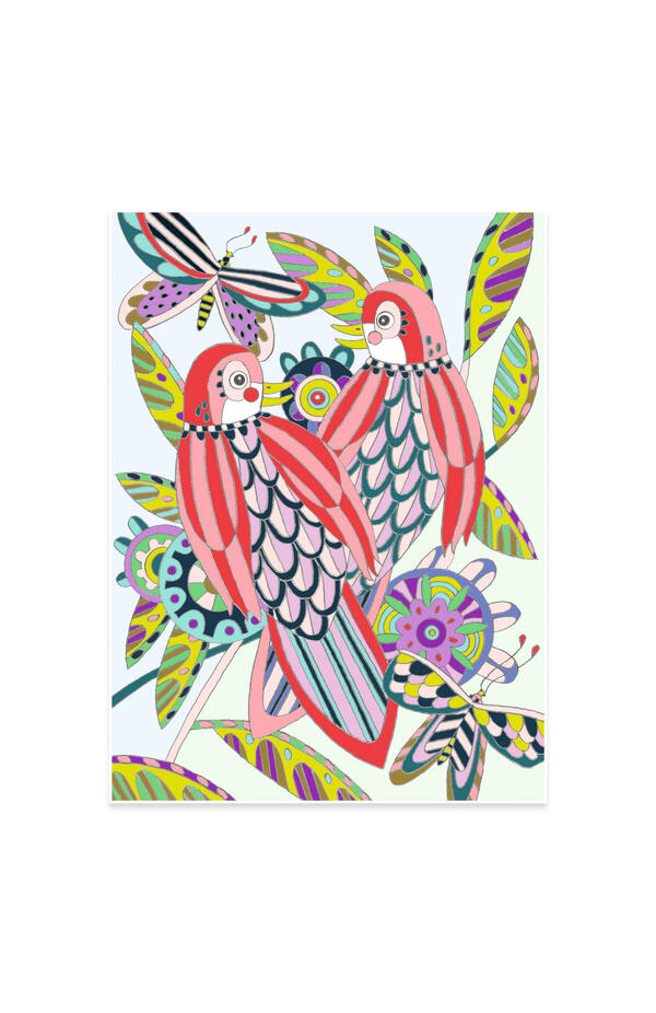 Mapa cu 3 postere de colorat Pasari, Djeco