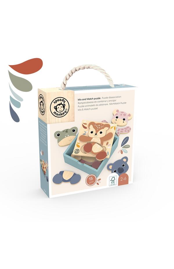 Puzzle din lemn Mix & Match, Speedy Monkey