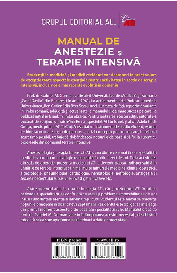 Coperta cărții „Manual de anestezie și terapie intensivă, Vol. 2: Terapie intensivă” – Ghid complet pentru îngrijirea pacienților în terapie intensivă.