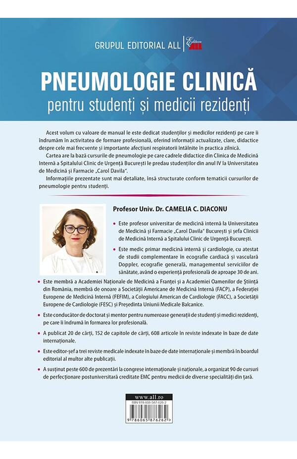 Pneumologie clinica pentru studenti si medicii rezidenti - Camelia C. Diaconu Coperta cărții Pneumologie clinică pentru studenţi şi medicii rezidenți – ghid complet pentru înțelegerea afecțiunilor respiratorii