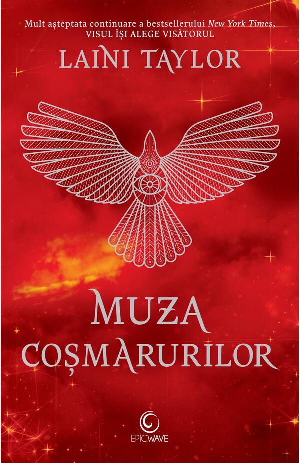Coperta cărții „Muza coșmarurilor” de Laini Taylor – fantasy epic despre zei, traume și iubire într-o lume magică
